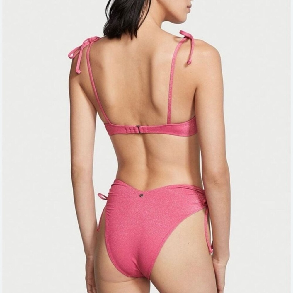 Victoria's Secret Ruched Shine Hot Pink Cheeky Bikini 2 Piece Set XS